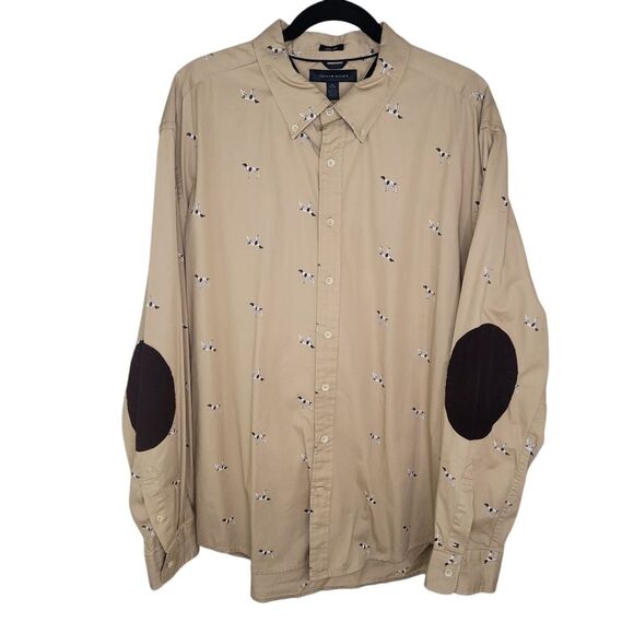 Tommy Hillfiger Men's twill dog print button-up shirt size XXL - Picture 1 of 6